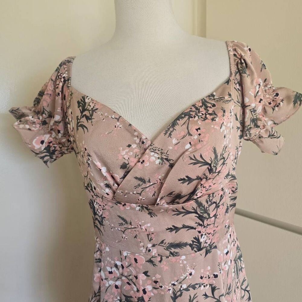 Pretty Little Thing Mocha Floral Satin Bardot Maxi Dress, Sz. 12, NWT